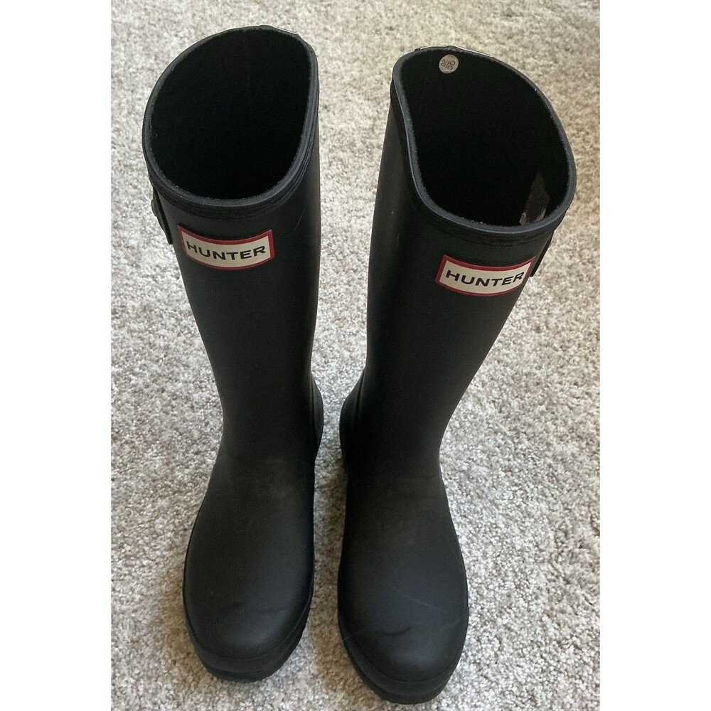 Hunter Original Back Stripe Black Rain Boots Youth Size 2 NEW